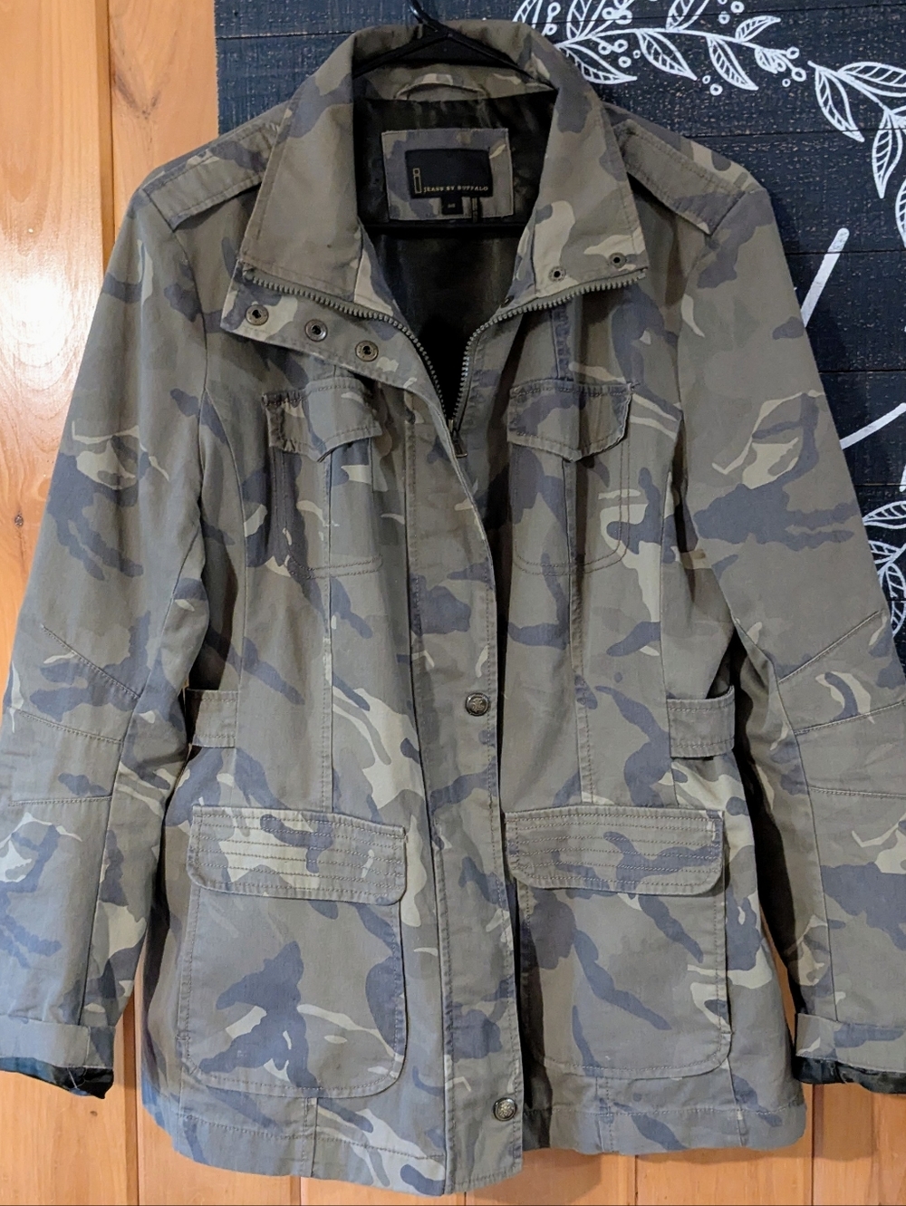 Camo Buffalo David Bitton i Jeans By Buffalo Utility Jacket Zip Snap Army Sz Lg